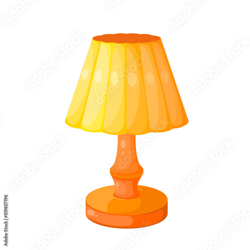 Yellow Cartoon electric lamp on a white background. Cartoon tabl