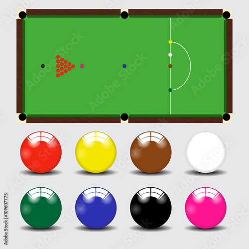 Snooker table and balls