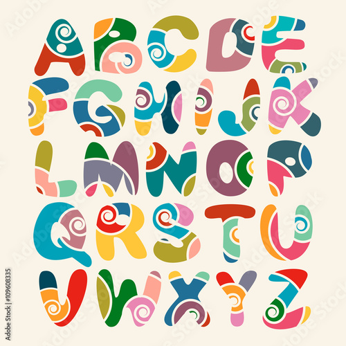 Modern particoloured handwritten English alphabet