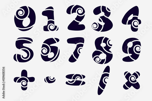 Numbers set in hand drawn comic style isolated on white backgrou