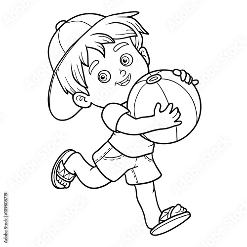 Coloring book for children. Little boy with the ball