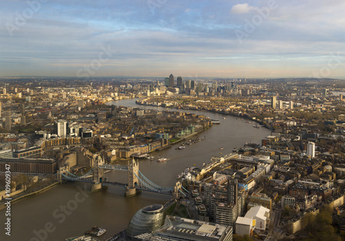 London skyline aerial view in early evening