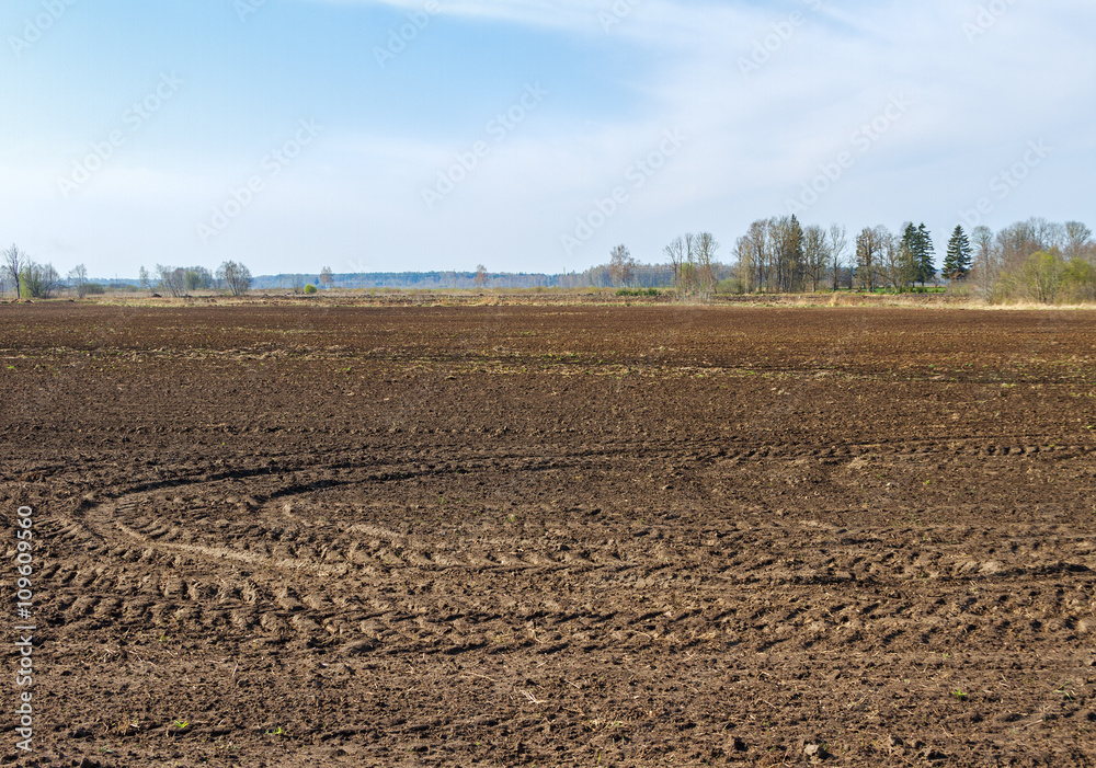 Plowed field in spring.