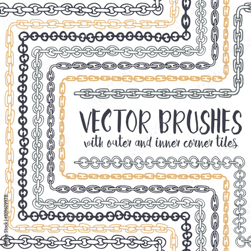 Vector set of 8 hand drawn Chain pattern brushes