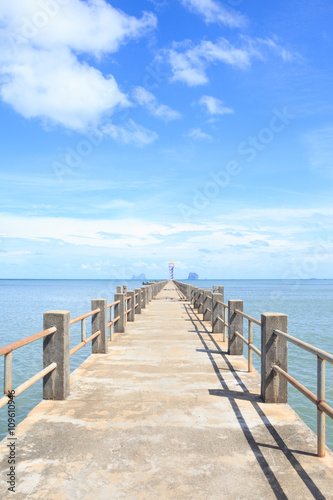 old wooden bridge to dock pier in tranquil sea dream destination ,Trang Thailand