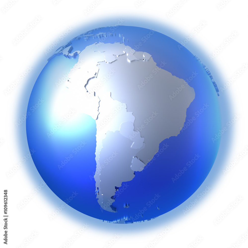 South America on bright metallic Earth