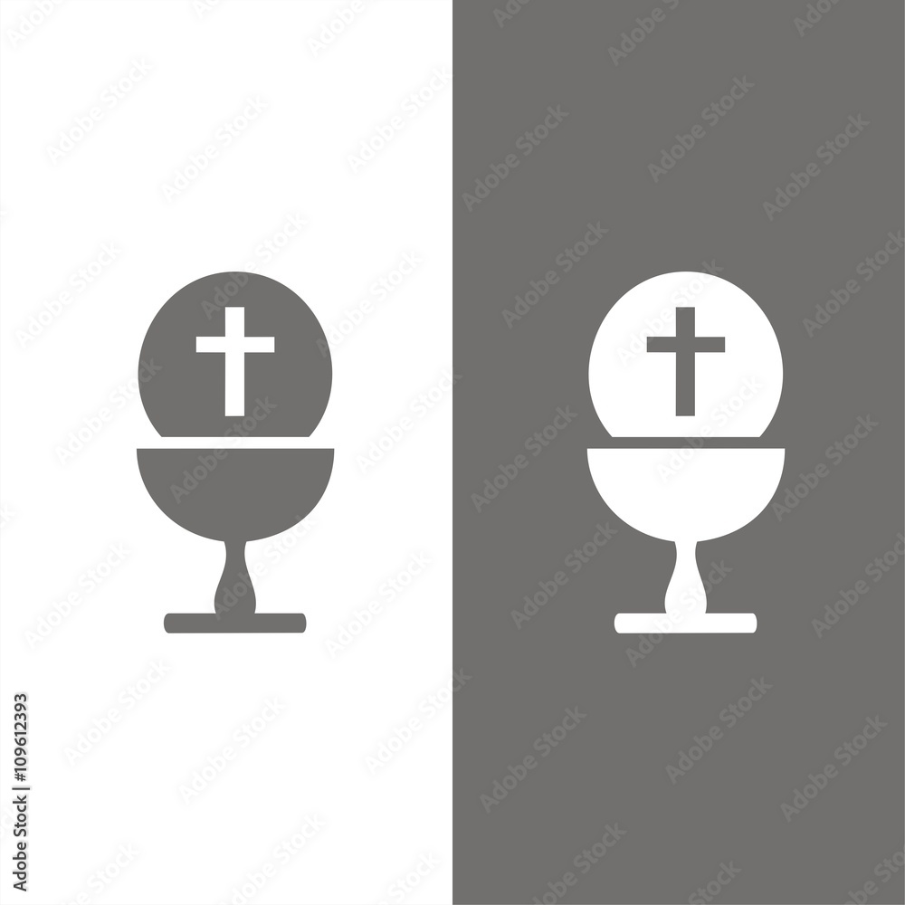 Icono de Primera Comunión sobre fondos blanco y negro. Ilustración vectorial