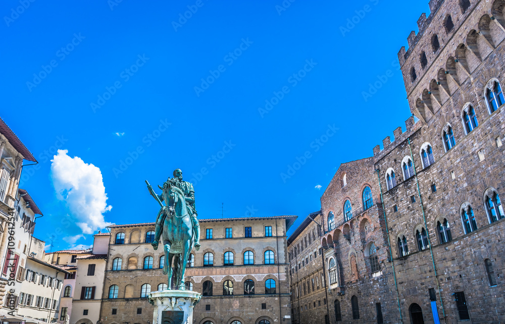 Florence square Italy. / Sightseeing view at main square in Florence, Plazza della Signoria, Italy.