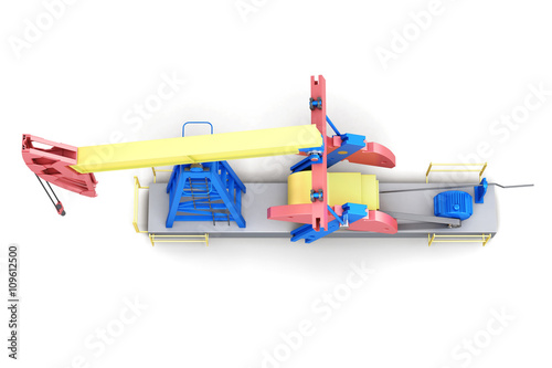 Oil rig pump-jack isolated on white background. Top view. 3d render image.