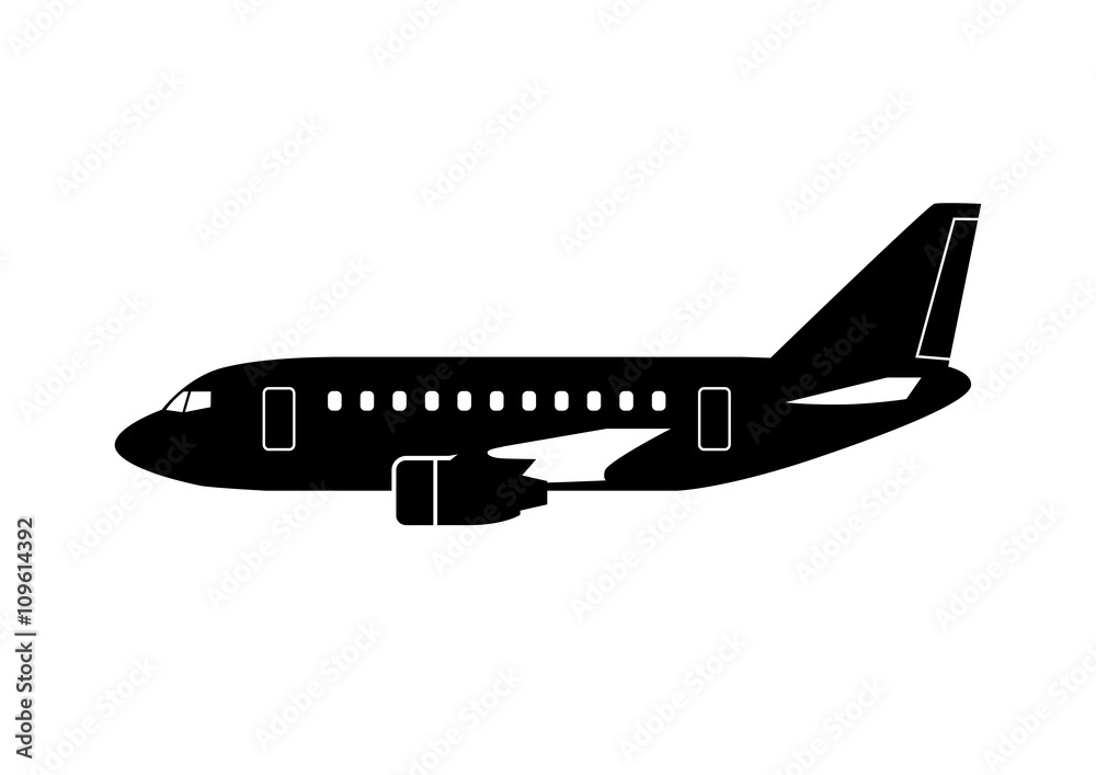 Black aircraft icon on white background