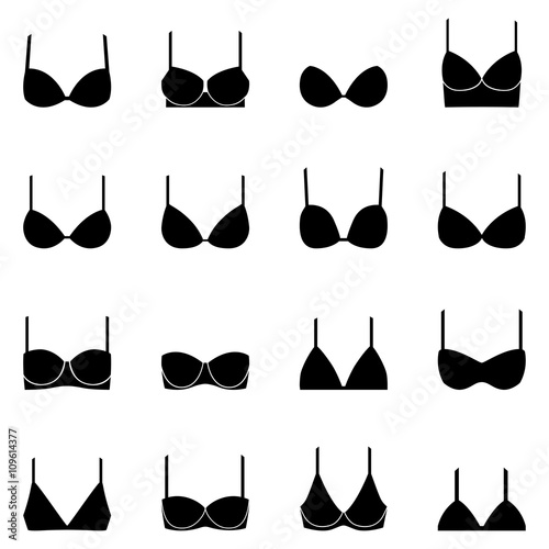 Set of black bra icons, vector illustration