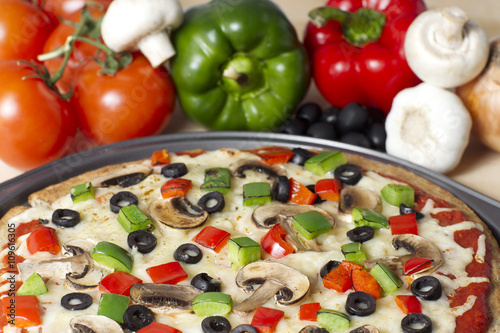 horizontal image of supreme pizza