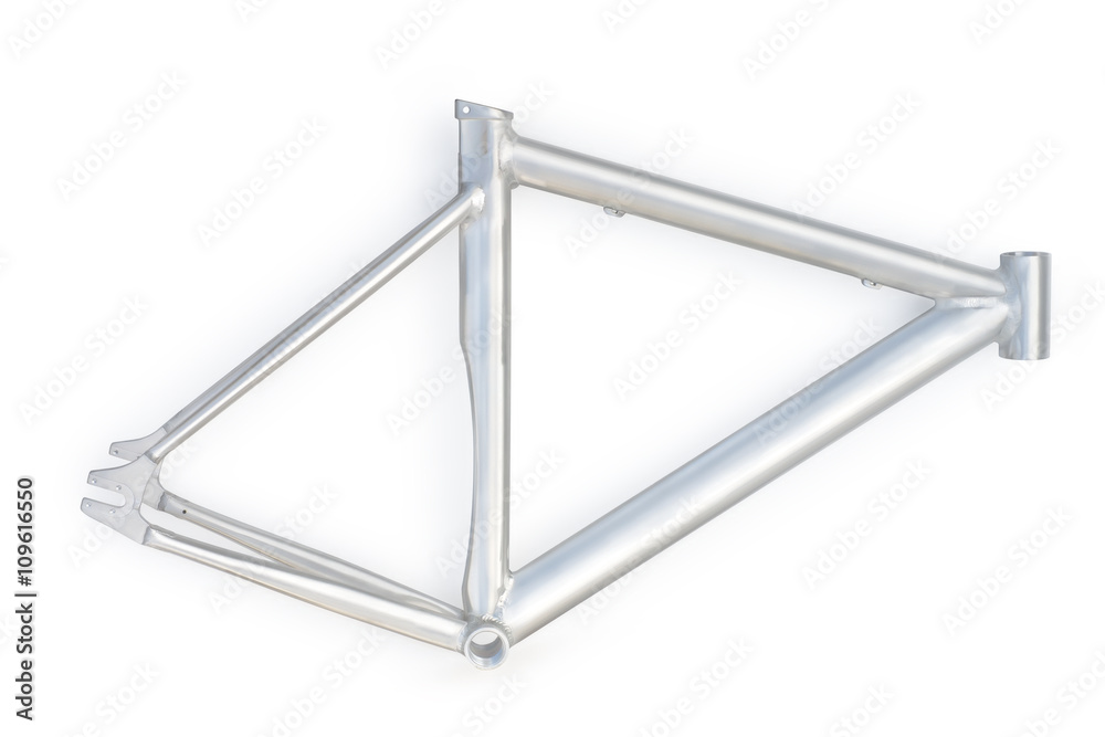 Silver bicycle frame. Isolated on white with clipping path