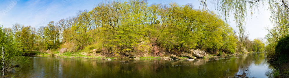 Panorama of small river in forest Panorama of small river in forest