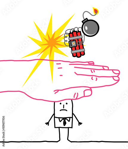 big hand and cartoon characters - terrorism and protection