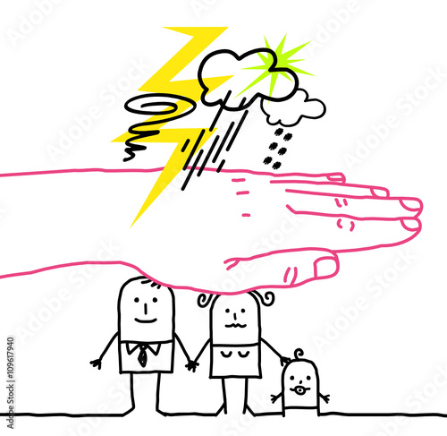 big hand and cartoon characters - disaster 