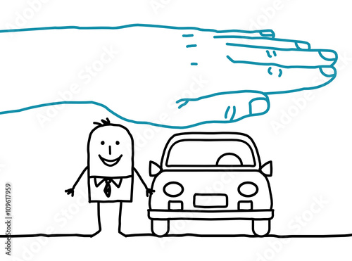 big hand and cartoon characters - car insurance