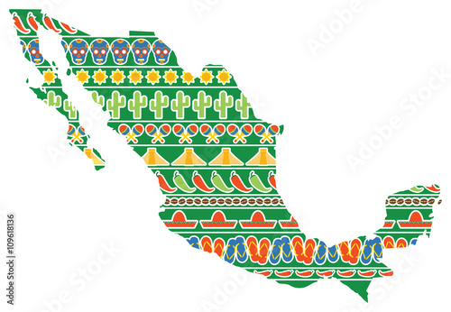 Vector graphic map of Mexico with icons
