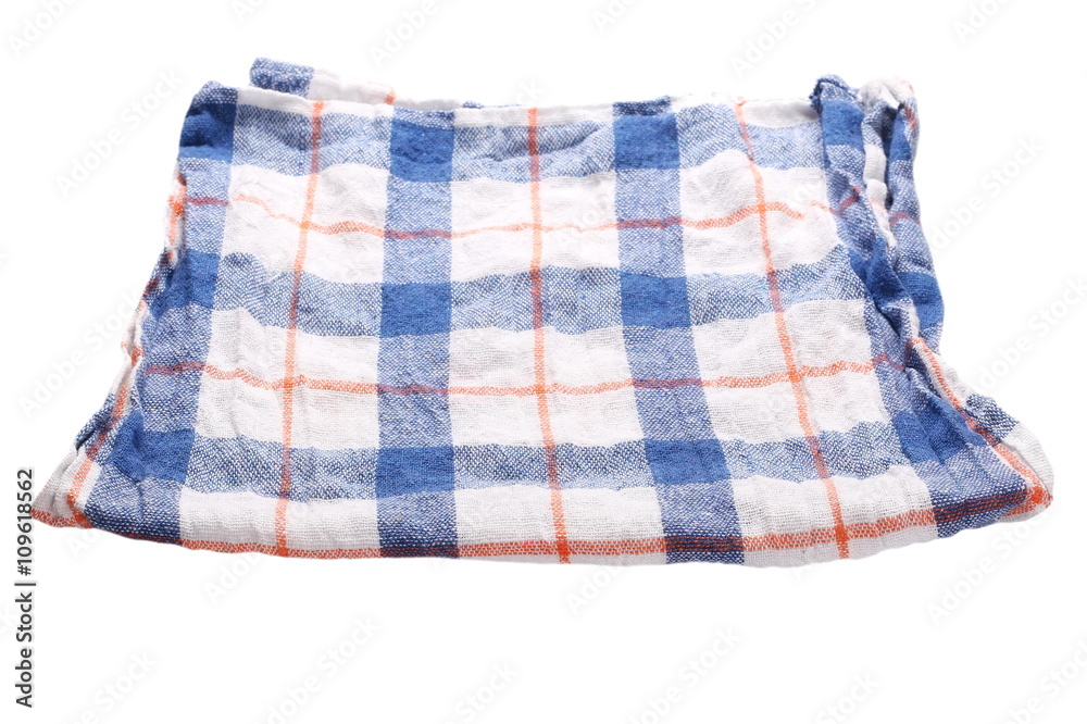 blue white checkered dishcloth, cloth isolated on white background