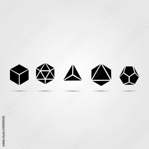 Sacred geometry - platonic solids - six elements - stock vector - air, earth, water, fire, spirit, cosmos - sphere, cube, dodecahedron, tetrahedron, icosahedron, octahedron photo