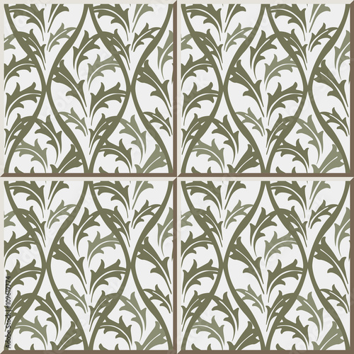 Fototapeta Naklejka Na Ścianę i Meble -  Ceramic tile pattern 368 vintage nature leaf cross