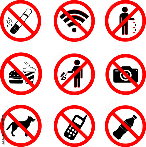 Set of prohibition sign, vector symbols