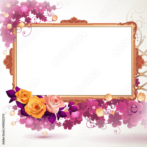 Golden frame with flowers 