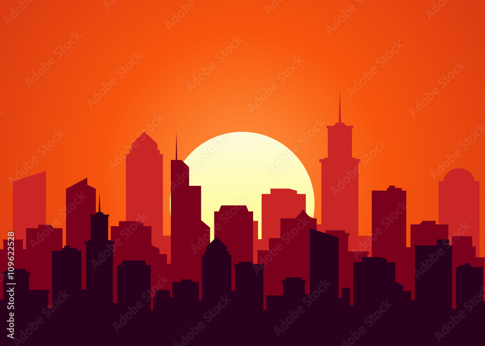 Sunset landscape vector illustration