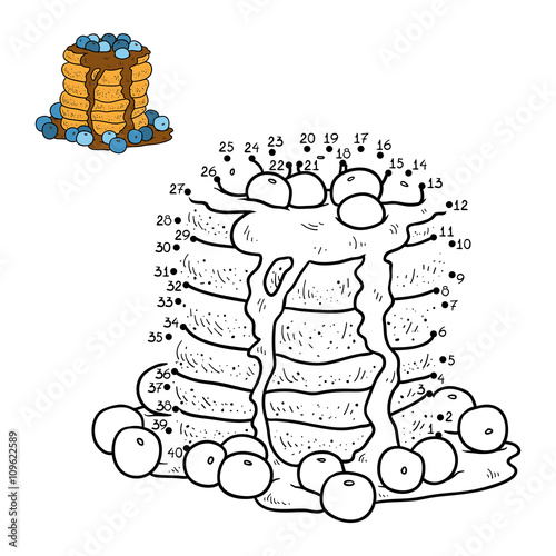 Numbers game, vector pancakes with blueberry