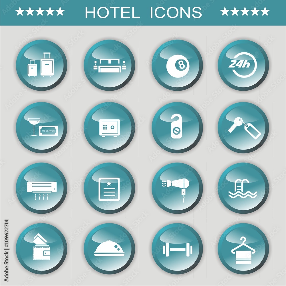 Conjunto de iconos de hotel. Ilustración vectorial