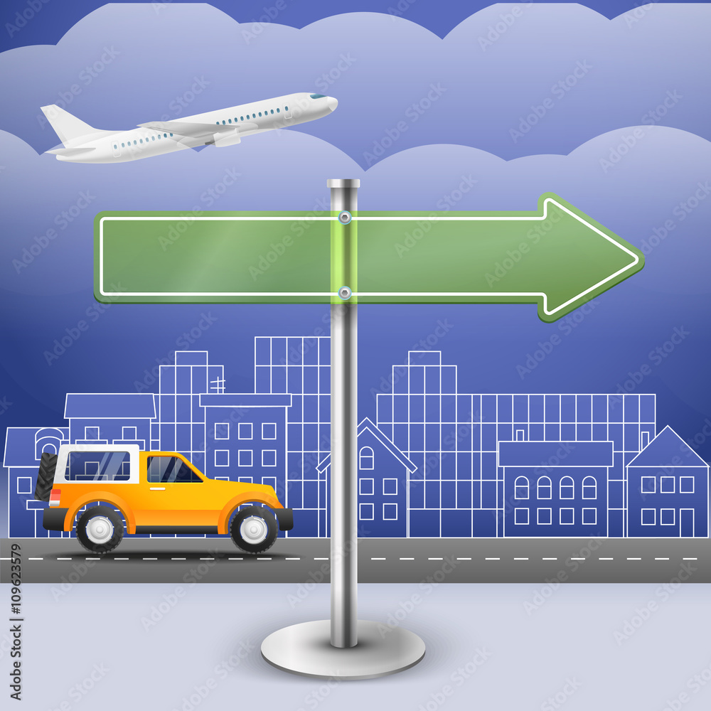 Blank glass arrow board. City trafic illustration. Template for