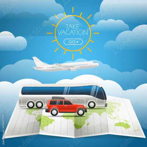 Different vehicle tour concept. Summer holidays