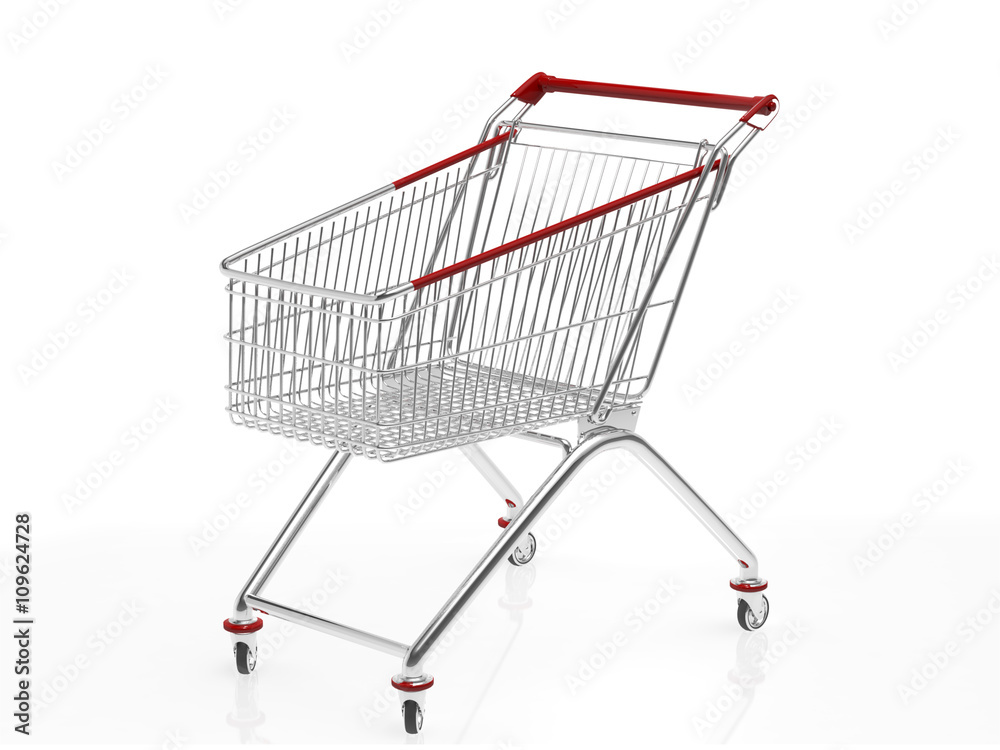 A shopping cart isolated on white.3D rendering. A shopping cart isolated on white.3D rendering.