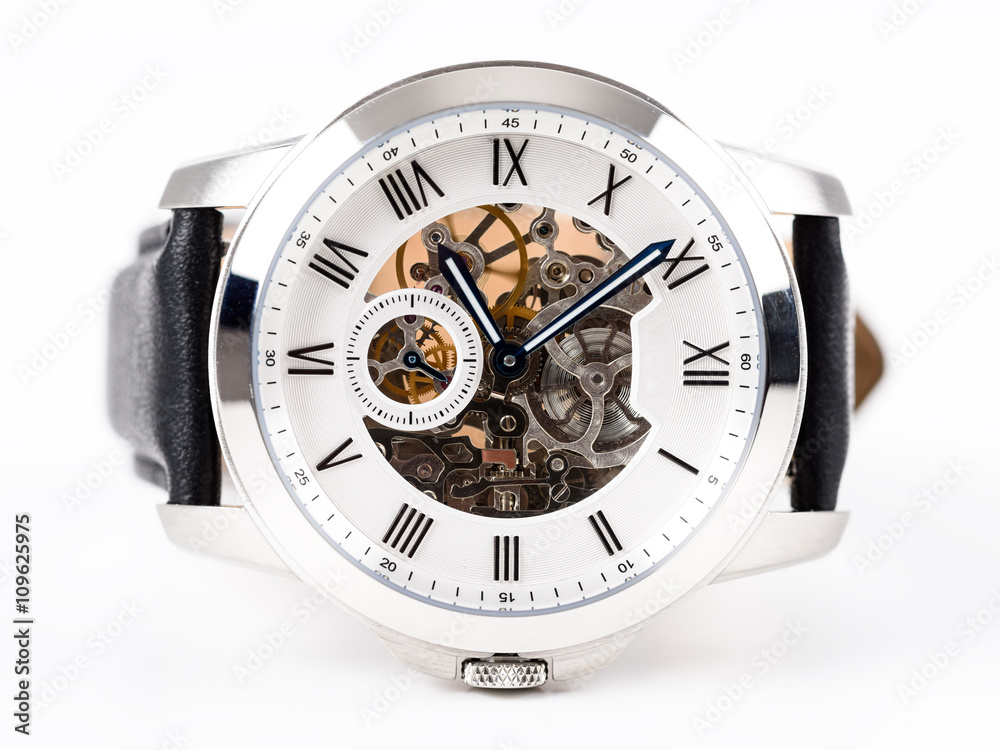 Automatic Men Watch With Visible Mechanism On White Automatic Men Watch With Visible Mechanism On White