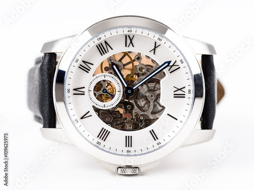 Automatic Men Watch With Visible Mechanism On White