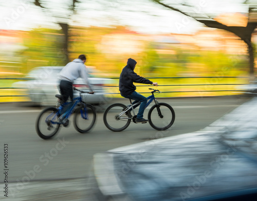 Abstract image of cyclists