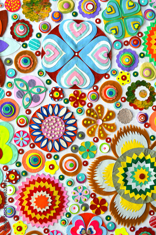 Fototapeta premium Abstract background of flowers. Flower mix in the unique art painting, environment background surface, floral pattern, embossing ,carving and 3d print.