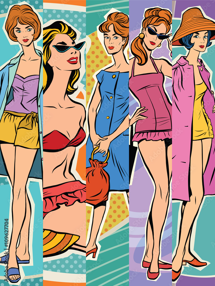 Set beautiful retro woman vector Set beautiful retro woman vector