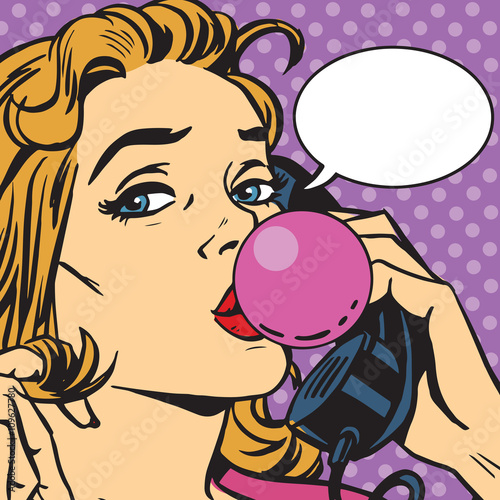 Bubble gum girl telephonist
