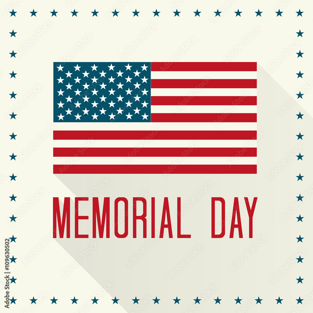 Memorial Day Vector Illustration. American Flag and Text with Long Shadow.
