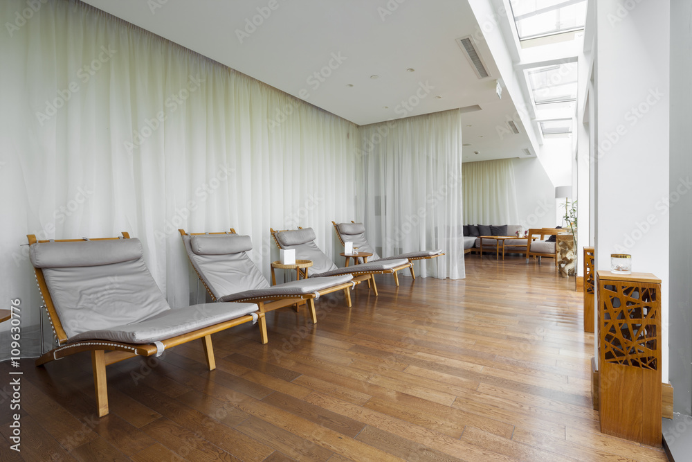 Fototapeta premium deck chairs in relaxation room . beautiful view