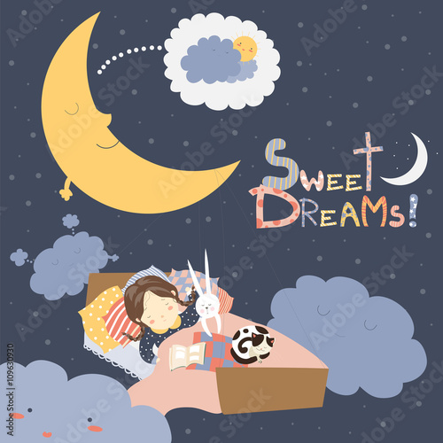 Little girl sleeping with cat