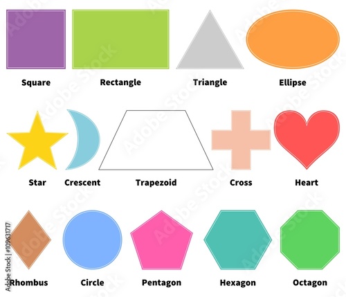 Basic shapes for kids. Learn 2D shapes. Isolated. White background