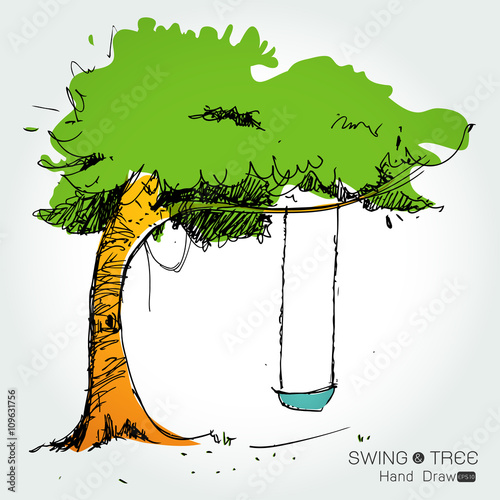 tree with swing hand draw