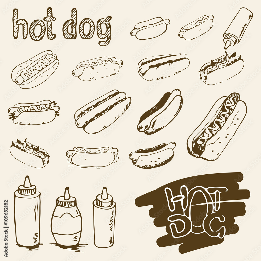 Hot Dog Hand Drawn Set