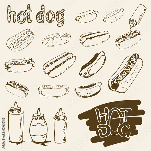 Hot Dog Hand Drawn Set