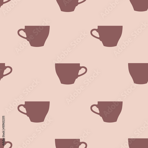 Seamless pattern of tea cups on a pink background