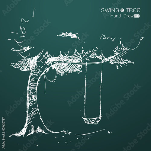 tree with swing hand draw