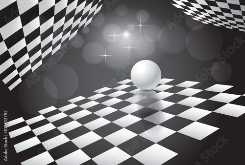 background black and white white ball and chessboards in space