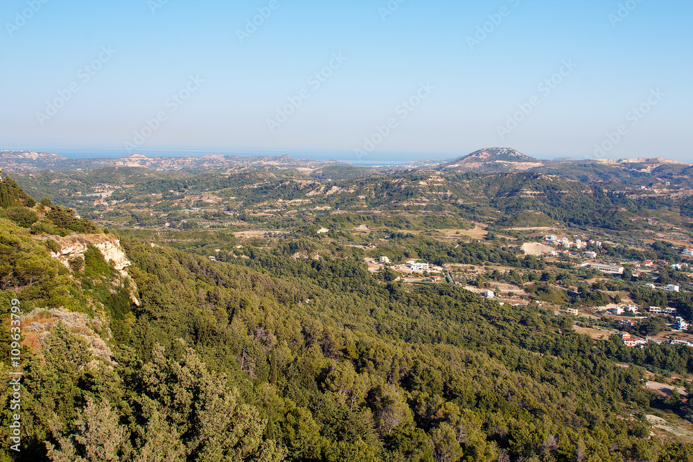 Rhodes Greece view of valley from height. sunny summer day